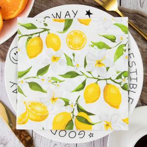 터프 다채로운 인쇄 냅킨 종이 타월 수건 레몬 과일 파티 적용 가능한 와인 유리 장식 종이 플레이스 매트 2Ply 20pcs/pac