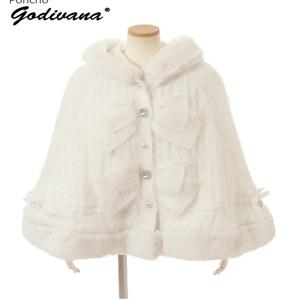 일본 달콤한 부드러운 두꺼운 여성 더블 레이어 빅 리본 후드 니트 망토 3 색 가을, 겨울 폰초 따뜻한 자켓