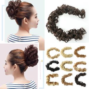 캐터필러 헤어 링 합성 지저분한 헤어 번 스크런치, 긴 랩 어라운드 헤어피스 익스텐션, 여성 푹신한 꽃 봉오리 헤어