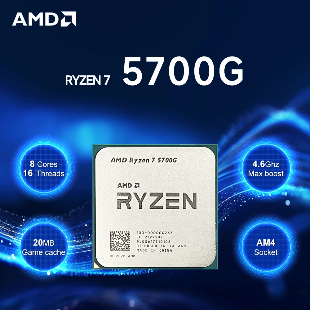 AMD 라이젠 7 5700G 새 CPU 4.6GHz 8코어 16스레드 R7 5700G L3=16M 7NM 소켓 AM4 DDR4 프로세서 65W (쿨러 미포함)