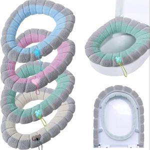 1PC 폴리에스터 탄성 변기 쿠션, O자형 니트 변기, 두꺼운 빨 시트 커버, 가정용 만화 화장실