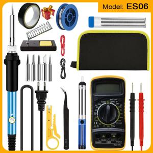 새로운 납땜 인두 키트 용접 도구(908-02:16-IN-1)(908-06:20-IN-1 디지털 멀티미터 포함) 추가 팁 5개 EU/US 플러그 60W