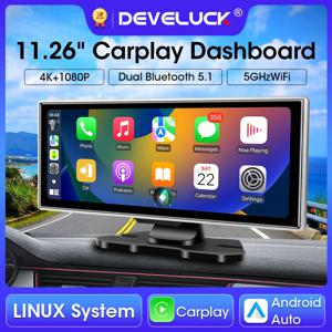 11.26 인치 자동차 DVR 4K 대시 캠 듀얼 렌즈 무선 Carplay 및 안드로이드 자동 비디오 레코더 모니터 GPS 네비게이션 5G Wifi FM AUX