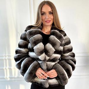 천연 친칠라 렉스 토끼 모피 코트, 턴다운 칼라가 있는 리얼 렉스 토끼 모피 재킷, 하이 퀄리티 모피 재킷