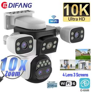 10K WiFi6 실외 카메라 20MP 10X 광학 줌 3개의 스크린 4개의 렌즈 PTZ 자동 트랙 6K 듀얼 렌즈 방수 보안 CCTV