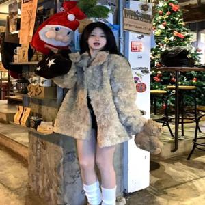 양털 재킷 여성용 루즈 두꺼운 테디 블랙 슬림 캐주얼 코튼 코트 중간 길이 다크 블루 겨울 패션 2025