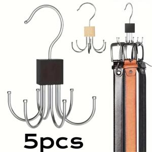 1/5개 360 °   회전식 수납 걸이 후크 다중 집게 가방 금속 벨트 랙 나무 정리함 브래지어 넥타이 가정용 옷장 액세서리