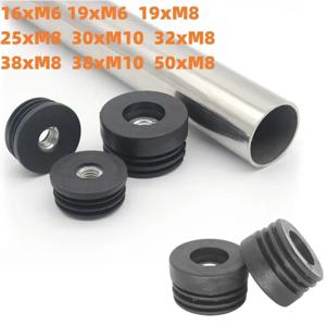 원형 파이프 플러그 16-50mm 너트 구멍이있는 검정색 블랭킹 엔드 캡 M6 M8 M10 인서트 캡 파이프 커버 가구 다리 피트 튜브 플러그