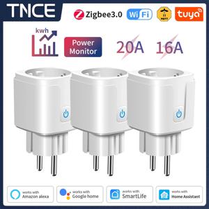 TNCE TUYA 스마트 플러그 WiFi 또는 Zigbee3.0 소켓 EU 16/20A 전력 모니터 타이밍 기능 음성 제어 작동 Alexa Google Home 지원