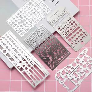 스테인레스 스틸 낙서 눈금자 금속 다기능 중공 눈금자 만화 아이콘 그리기 템플릿