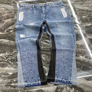streetwear 튀는 잉크 패치 워크 헐렁한 청바지 남성 여성 의류 넥타이 염색 유행 바지 미국 스트레이트 슬림 마이크로 flard 바지