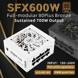 METALFISH 풀 모듈형 SFX-500W 600W PSU 80Plus 미니 ITX 섀시용 청동색 흰색 전원 공급 장치 소형 컴퓨터 케이스 100/220V