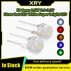 XRY 10-20PCS F8 8mm 0.5W 3.0-3.2V 밀짚 모자 LED 흰색 슈퍼 밝은 LED 램프 광각 투명 LED 램프 밀짚 모자 LED