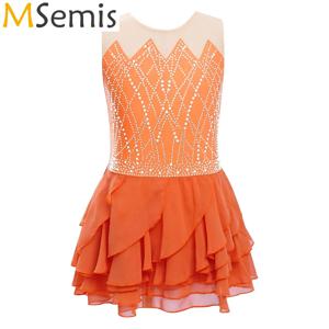 키즈 소녀 리듬 체조 발레 스커트 레오타드 드레스 반짝 이는 라인 석 피겨 스케이팅 서정적 댄스 공연 의상