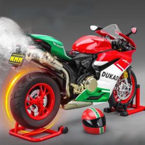 키 시작 1:9 1199 Panigale 합금 스포츠 오토바이 모델 다이캐스트 트랙 레이싱 오토바이 모델 스프레이 사운드 라이트 키즈 완구