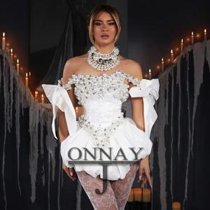 여성을위한 맞춤형 섹시한 미니 이브닝 드레스 진주 오프 숄더 두바이 사우디 베스 티드 드 피에스타 맞춤형 생일 가운 플러스