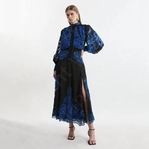 사용자 정의 독특한 블랙 댄스 파티 드레스 대비 색 이브닝 드레스 레이스 긴 소매 웨딩 파티 가운 차 길이 사이드 슬릿