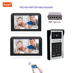 1080P HD 비디오 초인종 투야 스마트 7인치 WIFI 유선 비디오 인터콤 터치 모니터 가정용 POE 포트 비디오 도어폰 카메라 키트