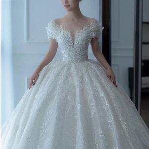 우아한 빈티지 롱 트레인 웨딩드레스 메인 원단 헤비 자수 원숄더 야외 얇고 가벼운 여름 2023