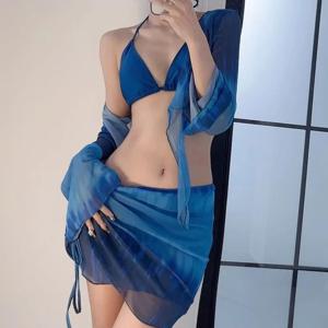 퓨어 디자이어 여성 비키니 수영복 세트 보수적 슬림핏 작은 가슴 모아주는 휴가용 수영복 4피스 세트