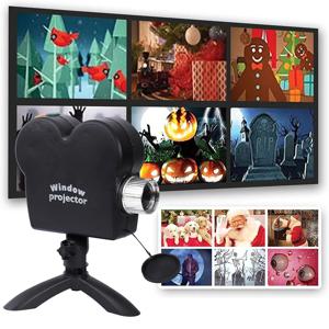 할로윈 크리스마스 창문 프로젝터, 삼각대 내장, 12개 영화 포함, 미니 야외 크리스마스 프로젝터 (야외 장식용)