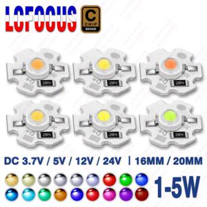 10 Pcs 1W 3W 5W LED 칩 DC 3.7V 5V 12V 따뜻한 차가운 흰색 빨간색 녹색 파란색 노란색 UVA 보라색 알루미늄 PCB 16MM 20MM 램프 빛 구슬