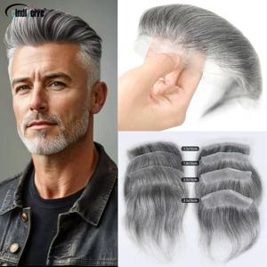 보이지 않는 남성용 부분 가발 V 루프 프론탈 헤어라인 인모 0.06mm 초박형 스킨 PU 그레이 남성 모발 보철