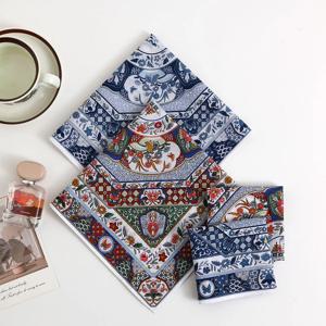 여성용 순면 프린트 손수건, 구식 복고풍 꽃 손수건, 결혼식 시즌 신부 기념품, 얇은 땀 닦는 손수건