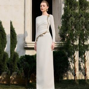 맞춤 제작된 정교한 매칭 저지 스팽글 주름 A라인 스쿱넥 롱 드레스, 특별한 날을 위한 우아한 맞춤 의상