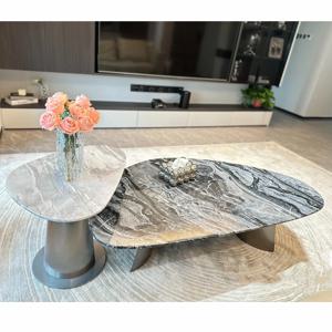 디자이너 원형 천연 대리석 커피 테이블 거실 사무실용, 모던 럭셔리 메탈 베이스 타원형 센터 테이블