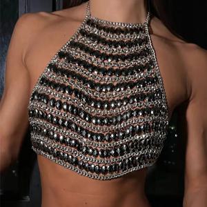 금속 다이아몬드 모양 보석 속이 빈 목걸이, 유럽 및 미국 스타일 섹시 보석 장식 패션 커버 비즈 탑