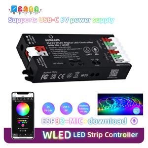 DOMRAEM WLED 디지털 음악 LED 컨트롤러(마이크 및 릴레이 포함) -WS281X/SK6812(800ICS용 ESP32 2CH 16A). Type-C 및 UART. 알렉사/HA.