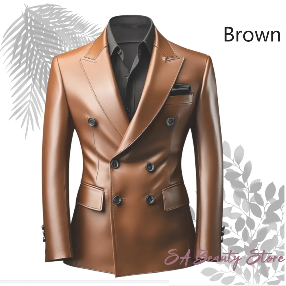 맞춤형 패션 수트 가죽 재킷 가죽 블레이저 브라운 가죽 비즈니스 수트 재킷