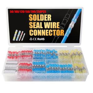 50/100/120/150/200/250PCS 솔더 씰 와이어 커넥터 열 수축 버트 커넥터, 방수 절연 전기 와이어 터미널