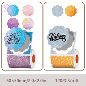 50mm 꽃 모양 컬러 감열 라벨 용지 인쇄 가능 접착 용지 선물 태그 휴대용 프린터용 자가 접착 스티커