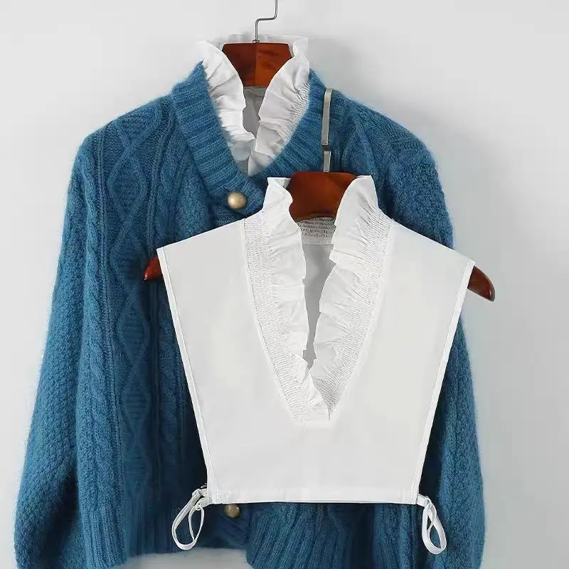 여성용 가짜 칼라 면 깊은 V넥 셔츠 탈부착 가능한 장식 칼라 가을 및 겨울용 스웨터 카디건 매칭 가짜 칼라