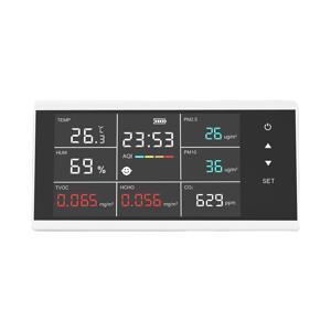 터치 스크린 공기질 감지기 CO2/PM2.5/PM10 HCHO TVOC 온도 습도 측정기 모니터(HCHO 알람 포함)