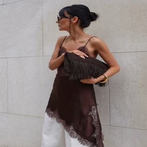 여성용 레이스 미니 스파게티 스트랩 드레스, 불규칙한 백리스 슬릿 섹시 이브닝 파티 드레스, 하이웨이스트 바텀 드레스