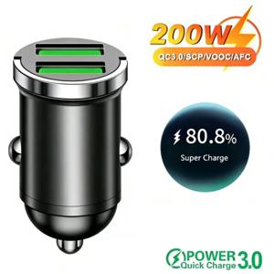 100W/200W QC3.0 PD 미니 차량용 충전기 12-24V 라이터 고속 충전 차량용 USB 타입 C 충전기 샤오미 삼성 화웨이 아이폰용
