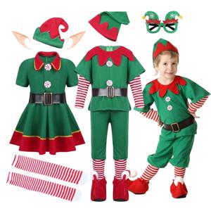 2025년 소녀 소년 크리스마스 엘프 의상 산타클로스 복장 축제 성인 가족 할로윈 코스프레 세트 녹색 엘프 옷