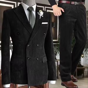 남성 코듀로이 정장 더블 브레스티드 수트 칼라 재킷 바지 슬림핏 캐주얼 패션 비즈니스 정장 오피스웨어 특가 정장