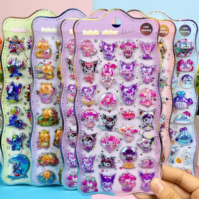 30개 핫 카툰 컬러풀 카피바라 쿠로미 멜로디 3D 레이저 스티커 엘프 스카이 그룹 만화 토끼 스티커