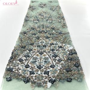 OLOEY 고급 프랑스 스팽글 레이스 원단 아프리카 나이지리아 비즈 자수 웨딩 파티 드레스용