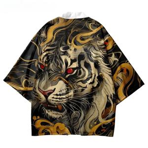 2025 남성 가디건 하오리 일본 애니메이션 호랑이 프린트 기모노 하라주쿠 여성 비치 유카타 플러스 사이즈 오버사이즈 코트