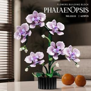 619PCS 팔라에노프시스 블록 꽃 난초 화분 식물 시뮬레이션 모델 홈 데코 어린이 퍼즐 장난감 소녀 생일 선물