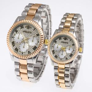 Gypsophila 가짜 세 눈 로마 숫자 스틸 밴드 세트 남성용 시계 패션 쿼츠 여성용 시계 커플 시계