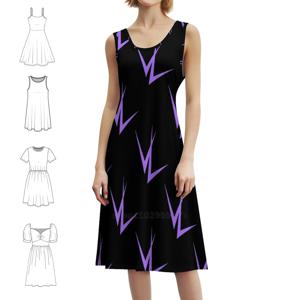 보라색 로고 빈티지 보헤미안 드레스 퍼프 슬리브 또는 여성용 드레스용 민소매 옵션 보라색 뱀파이어 블랙 여성 의류