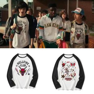 헬파이어, 월드 사탄, 검과 망치, 그리고 스트레인저 씨즈를 특징으로 한 새로운 3D 프린트 남성용 긴팔 셔츠입니다. 같은 티셔츠