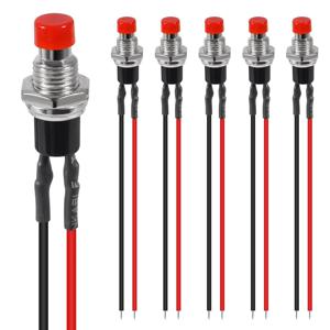 6개 7mm 순간 미니 푸시 버튼 스위치 SPST NO 일반적으로 열림 상태 2핀 원형 버튼 접점 스위치 1A 250V AC 모델 철도용