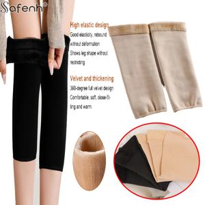 두꺼운 플러시 겨울용 무릎 보호대 한 쌍, 방한 플리스 무릎 보호대, 열 보존 스포츠 노인용 추위 방지 무릎 보호대